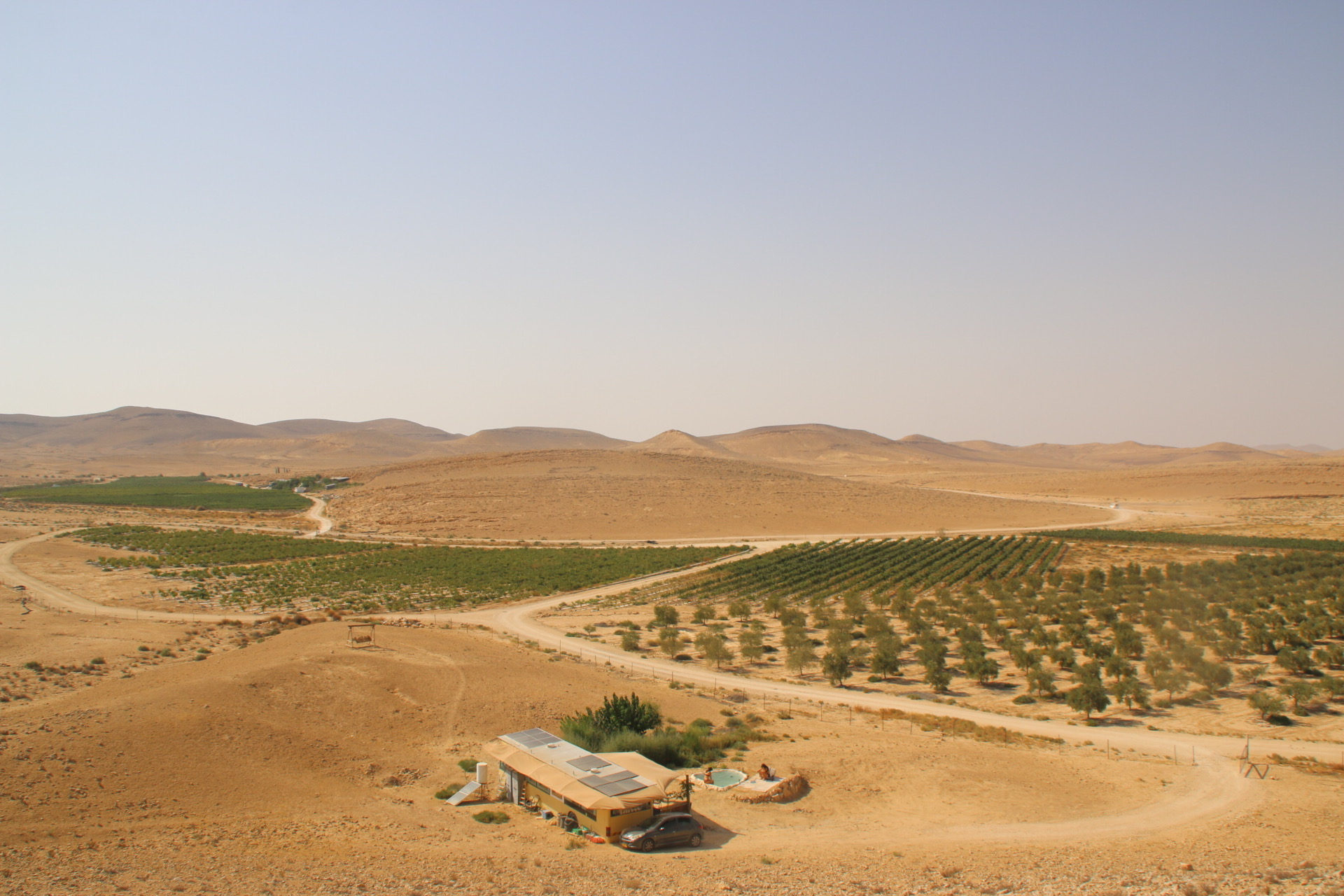 אוטובוס בכרם — מבט אווירי על האוטובוס, הכרם והמדבר