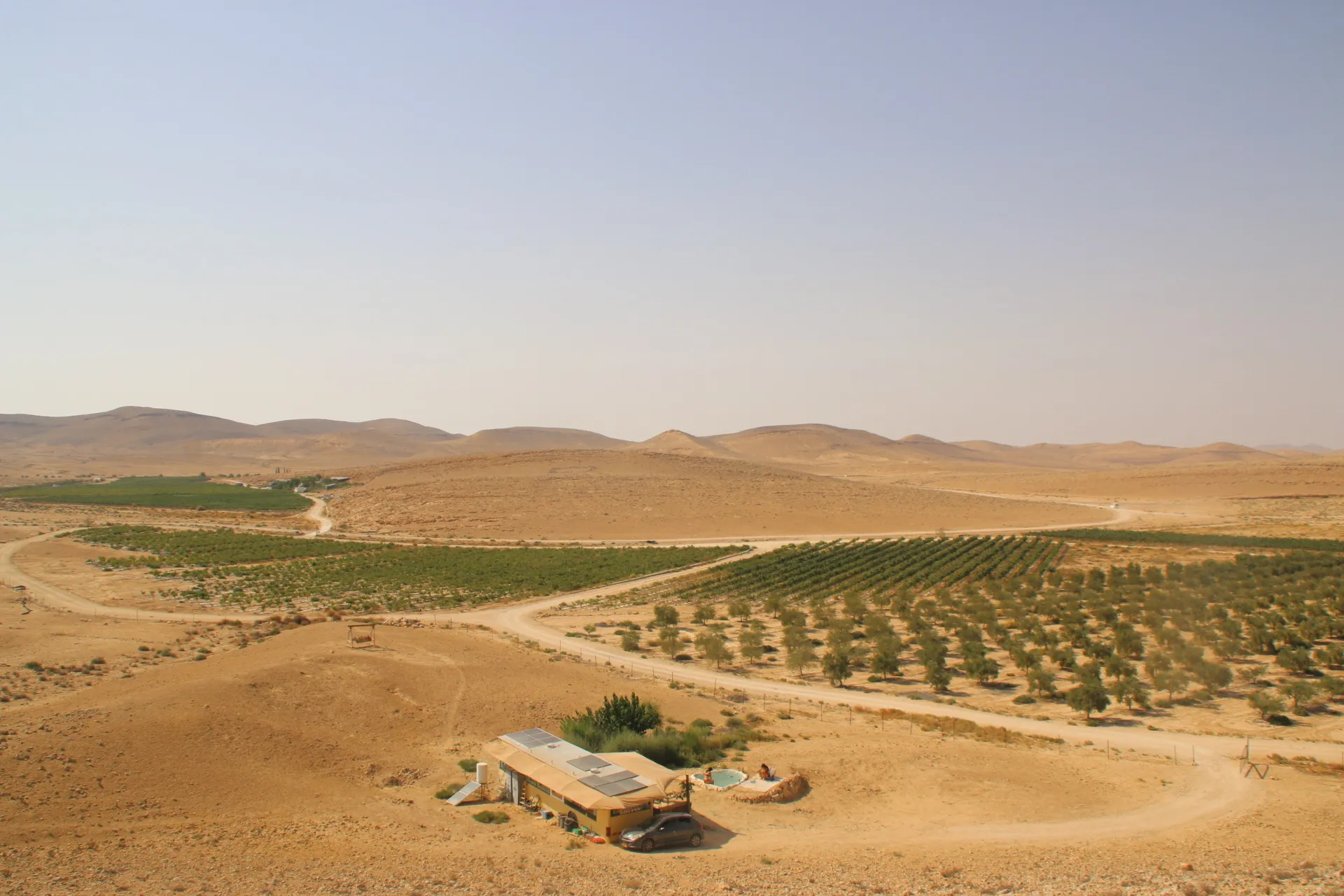 אוטובוס בכרם — מבט אווירי על האוטובוס, הכרם והמדבר